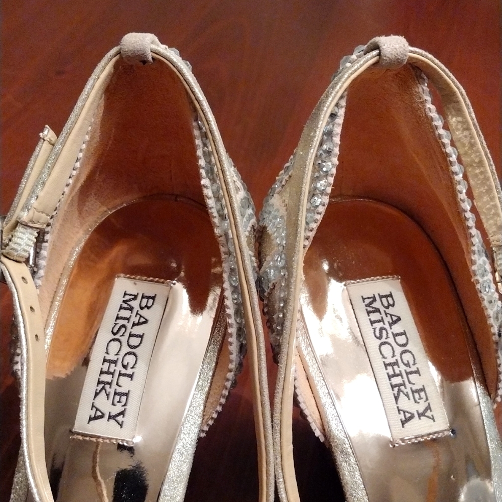 Badgley Mischka Gold Wedges with Rhinestones - Picture 11 of 13